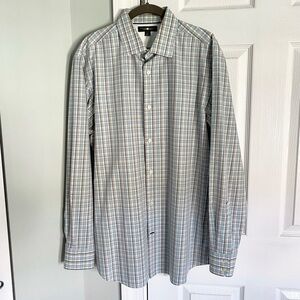 Banana Republic Non iron Slim Fit White Plaid Dress Shirt